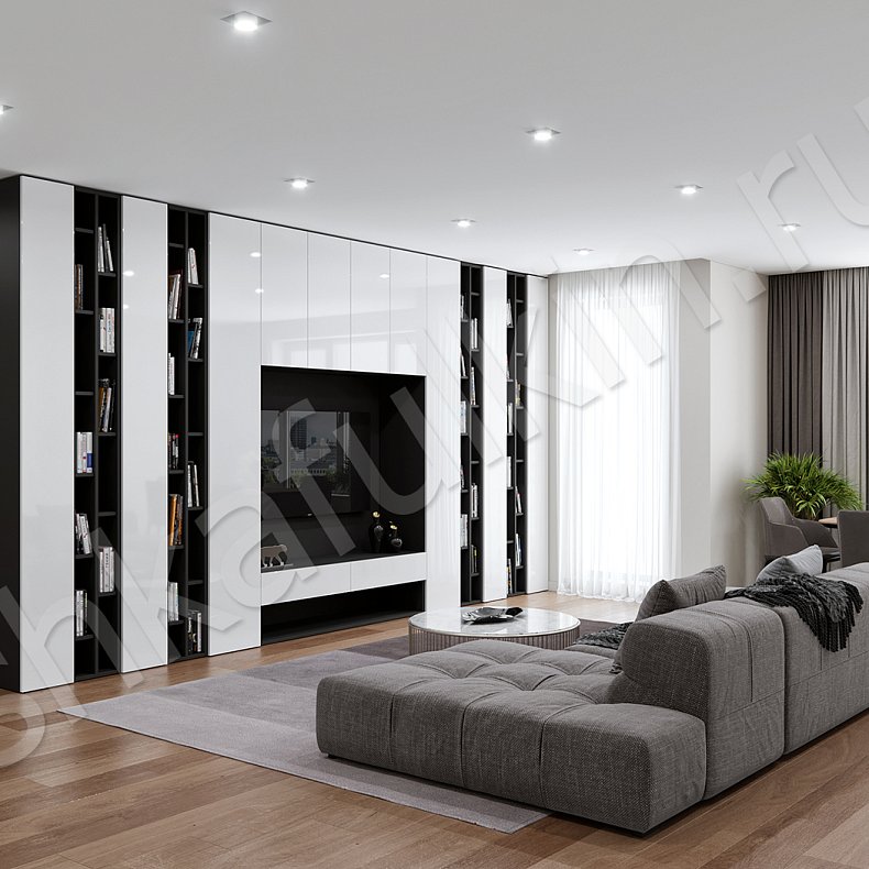 Изображение Стенка Андорра Светлые Белый Современный 6и створчатые Гостиная Под ТВ Для книг 3
