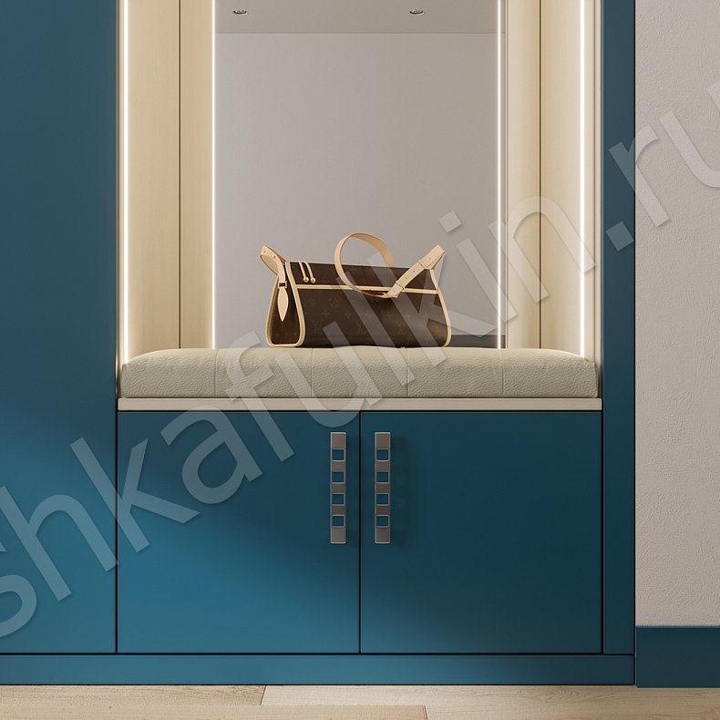 Изображение Шкаф Понтиак Цветной Синий Темные Минимализм 4х створчатые Спальня Для белья Для вещей 3