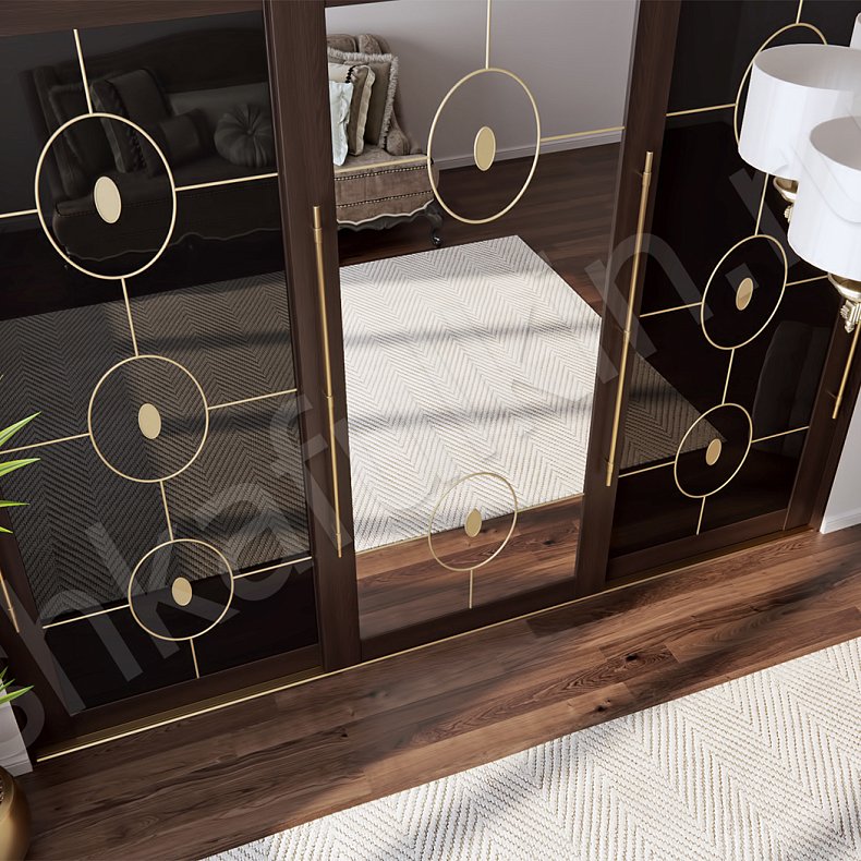 Встроенный шкаф-купе Чарльз Черный Золото Темные Современный 3х створчатые Гостиная Для вещей 4