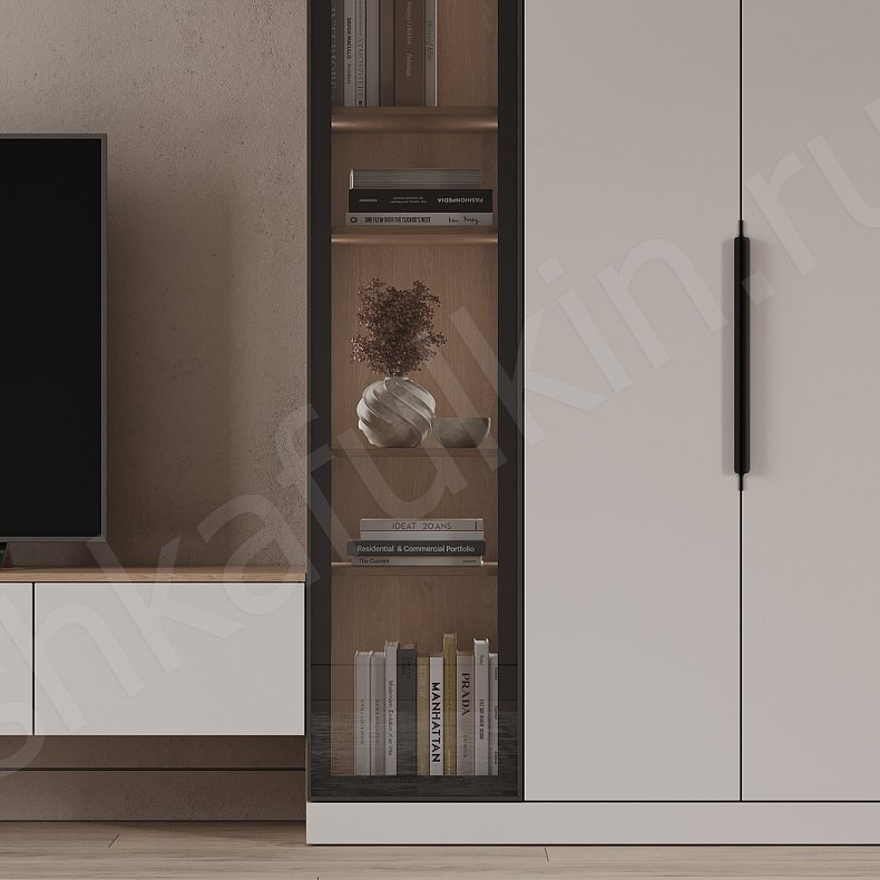 Изображение Стенка Максвелл Белый Светлые Современный 3х створчатые Гостиная Для книг Для вещей 2