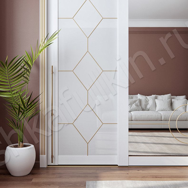 Встроенный шкаф-купе Диана Белый Золото Классика 4х створчатые Спальня Для вещей 2