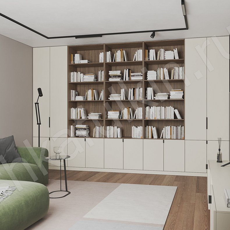 Шкаф с тумбой Арамис Коричневый Древесный Светлые Минимализм  Гостиная Для книг Для декора Для посуды Для вещей 3