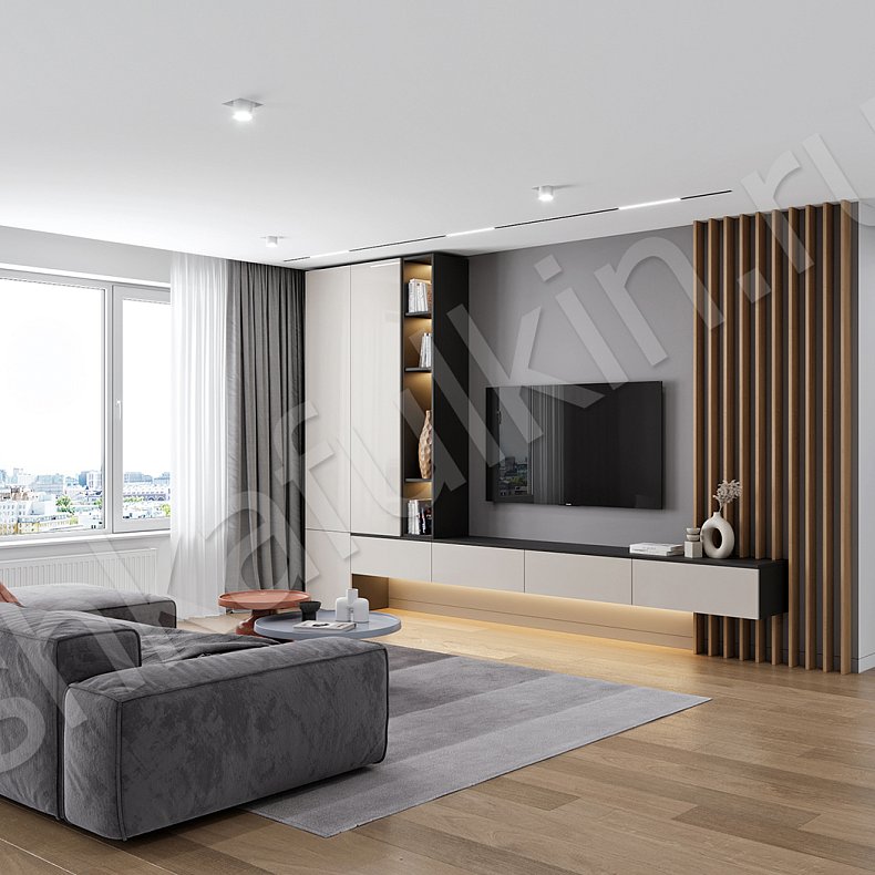 Изображение Стенка Челси Коричневый Светлые Современный 2х створчатые Гостиная Для книг Для декора Под ТВ 2