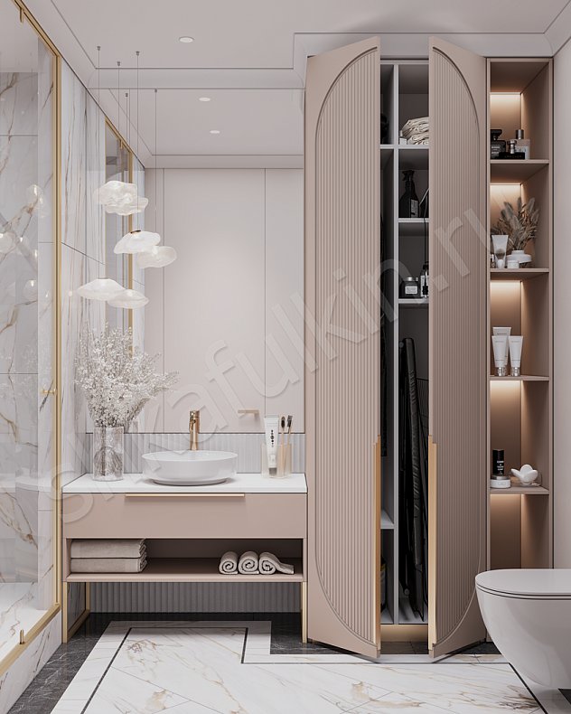 Мебель в ванную Скаволлини Синий Коричневый Светлые Неоклассика   Для вещей 7