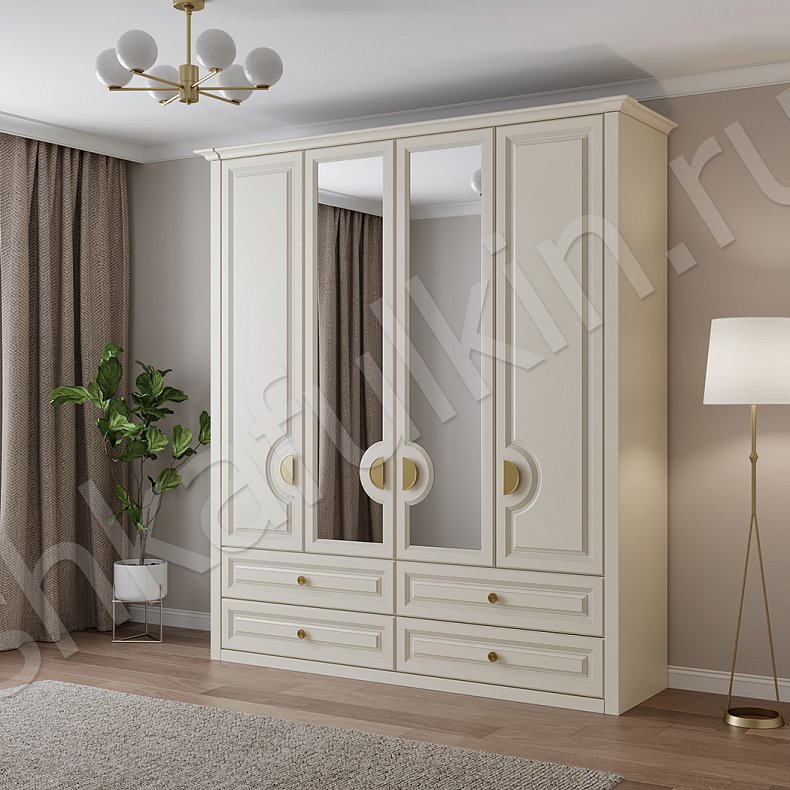 Шкаф Брунель Коричневый Светлые Неоклассика 4х створчатые Спальня Для вещей