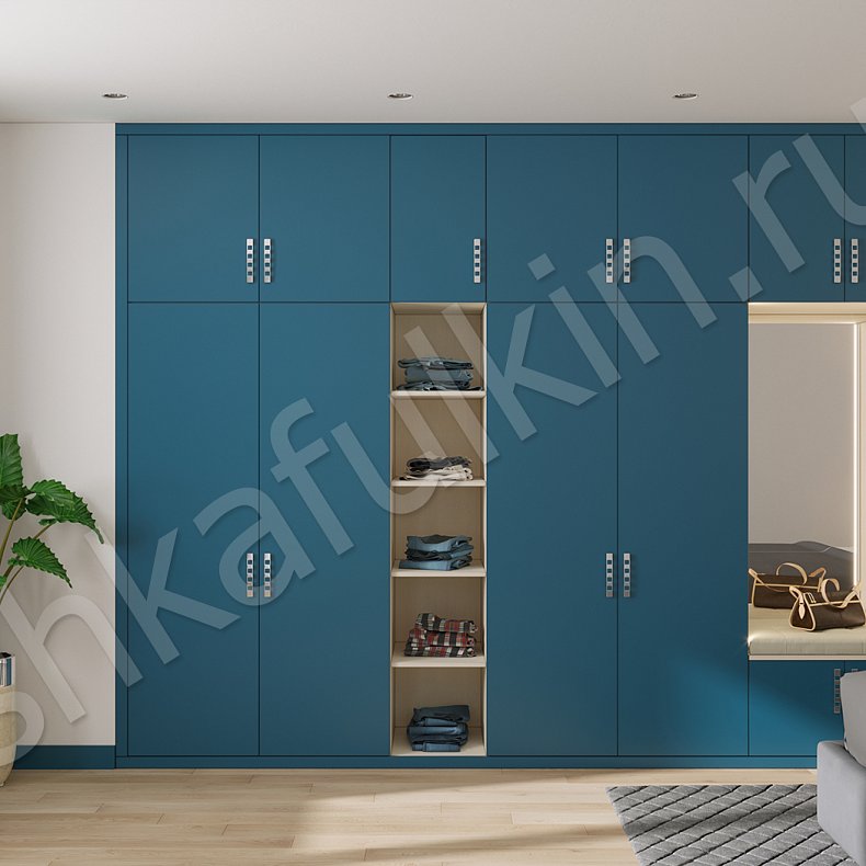 Изображение Шкаф Понтиак Цветной Синий Темные Минимализм 4х створчатые Спальня Для белья Для вещей 1