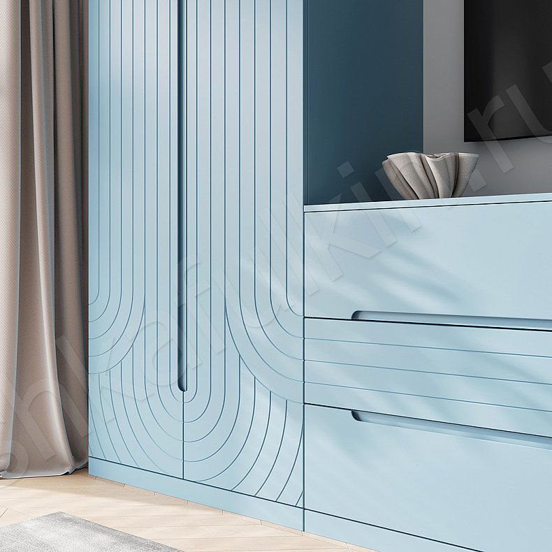 Изображение Стенка Паттерн Синий Цветной Светлые Современный 2х створчатые Гостиная Для декора Под ТВ Для вещей 2