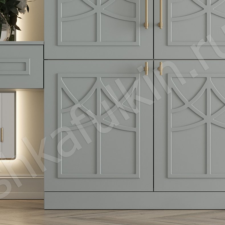 Прихожая Стефани Цветной Серый Светлые Золото Неоклассика 4х створчатые Прихожая Для вещей 7