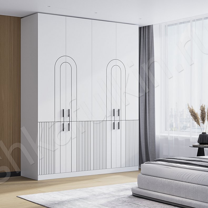 Шкаф Ментор Светлые Белый Современный 4х створчатые Спальня Для вещей Для белья
