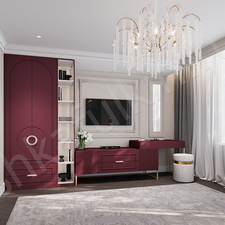 Изображение Гарнитур Маура Цветной Красный Синий Темные Неоклассика 2х створчатые Спальня Для белья Для вещей 2