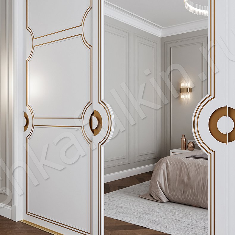 Изображение Шкаф-купе Арианна Белый Золото Светлые Неоклассика 3х створчатые Спальня Для вещей 3
