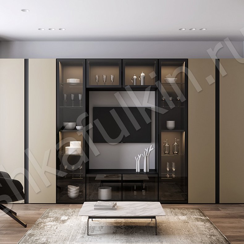 Стенка Зетта Коричневый Светлые Современный 6и створчатые Гостиная Для книг Для декора Для посуды Под ТВ Для вещей