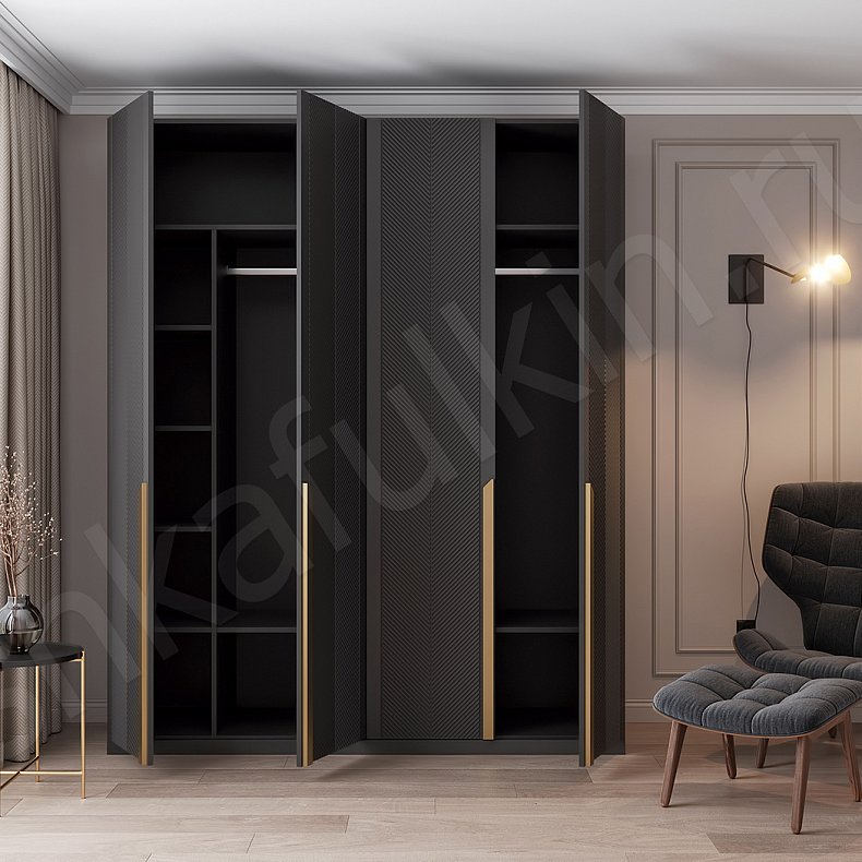 Шкаф Анабэль Белый Черный Светлые Темные Неоклассика 4х створчатые Гостиная Для вещей 11