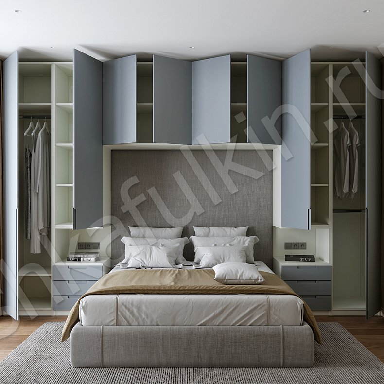 Изображение Гарнитур Инкерман Коричневый Светлые Серый Современный 4х створчатые Спальня Для белья Для вещей 10