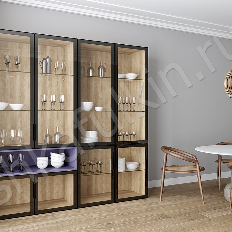 Шкаф-витрина Сервантес Цветной Черный Древесный Розовый Светлые Современный 4х створчатые Гостиная Для книг Для посуды