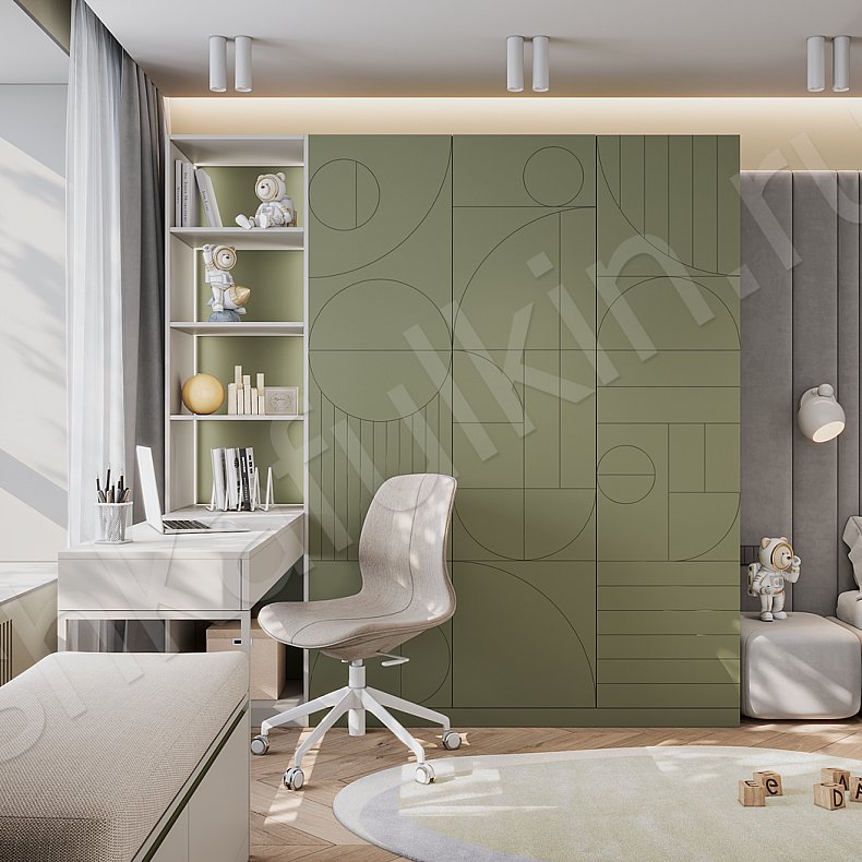 Изображение Детская Роллан Зеленый Современный 3х створчатые Детская Для книг Для вещей 1