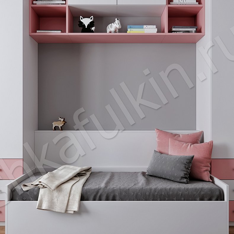 Угловой шкаф Амадеус Белый Цветной Розовый Светлые Современный 5и створчатые Детская Для книг Для вещей 3