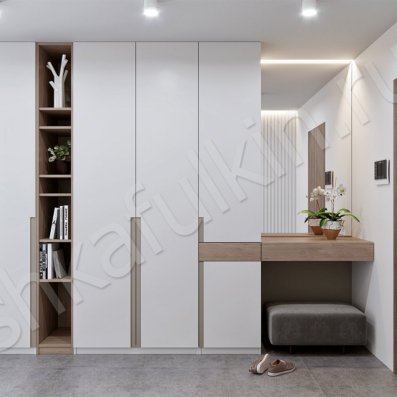 Прихожая Милан Белый Древесный Светлые Хай-тек 4х створчатые Прихожая Для вещей