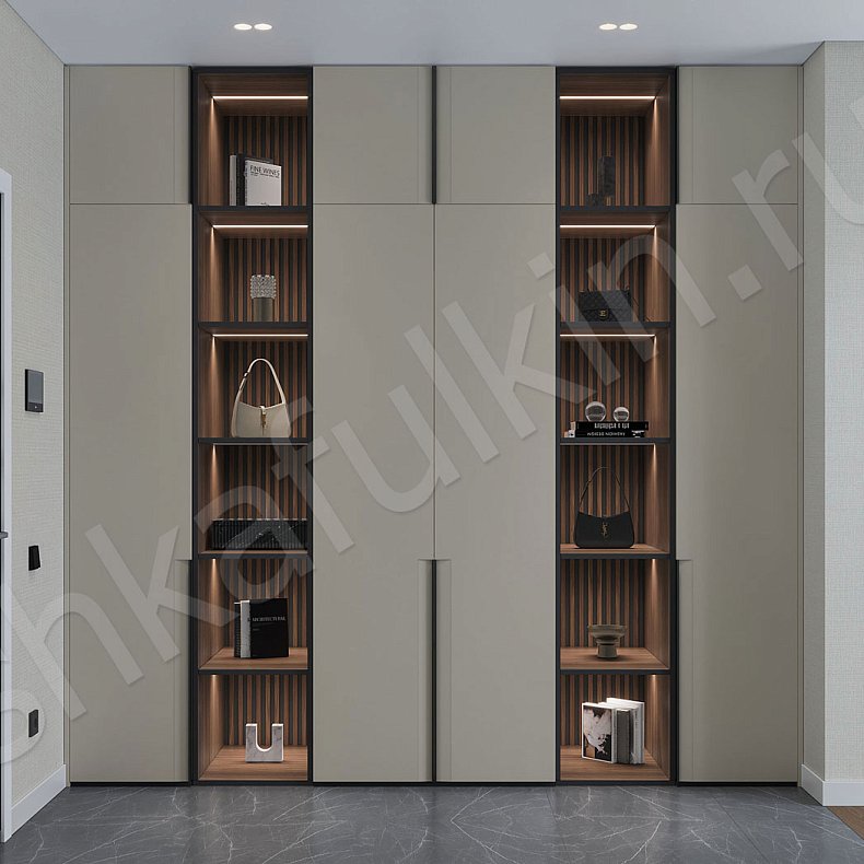 Прихожая с двумя стеллажами Партенио Коричневый Древесный Светлые Современный 4х створчатые Прихожая Для декора Для вещей