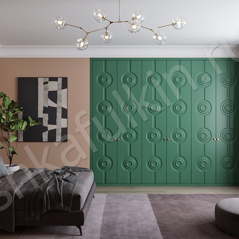 Распашной встроенный шкаф Тофиро Зеленый Светлые Цветной Модерн 6и створчатые Спальня Для вещей 1