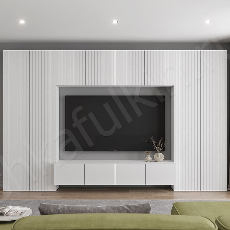 Стенка Базилио Светлые Белый Минимализм 4х створчатые Гостиная Для вещей Под ТВ