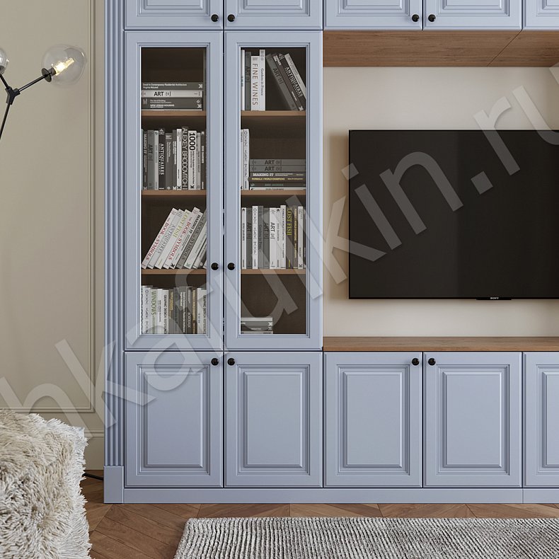 Изображение Стенка Сенатор Цветной Розовый Синий Светлые Классика 4х створчатые Гостиная Для книг Под ТВ 5