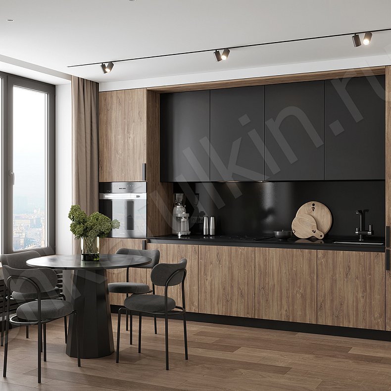 Кухня Фортелло Темные Древесный Черный Современный   Для посуды