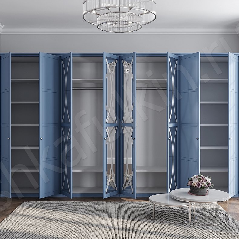 Шкаф с зеркалом Люсия Ола Синий Неоклассика 6и створчатые Спальня Для вещей 4