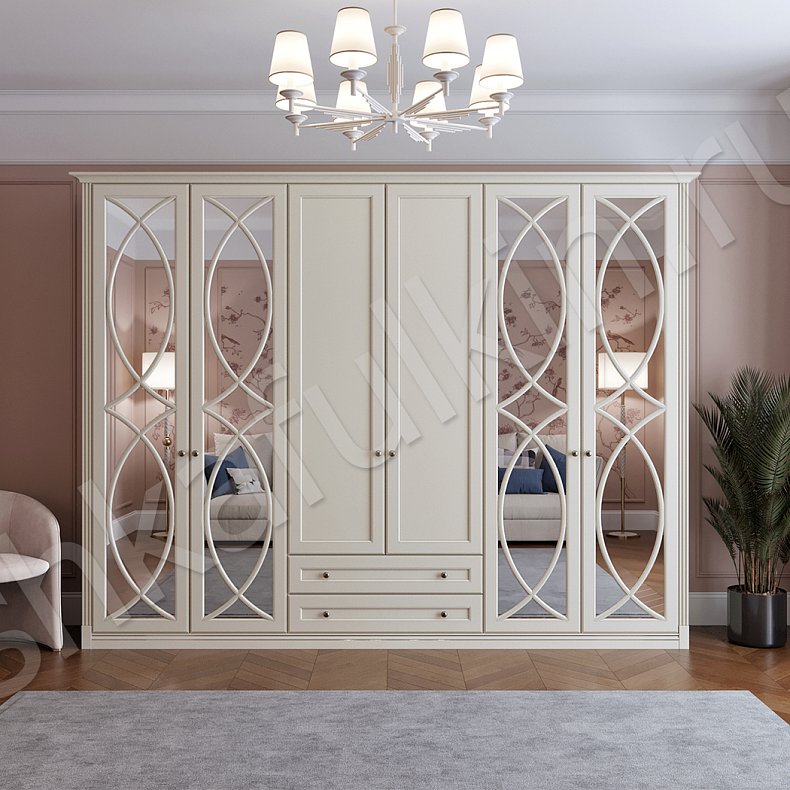 Изображение Шкаф Моника Белый Светлые Неоклассика 6и створчатые Спальня Для белья Для вещей 1