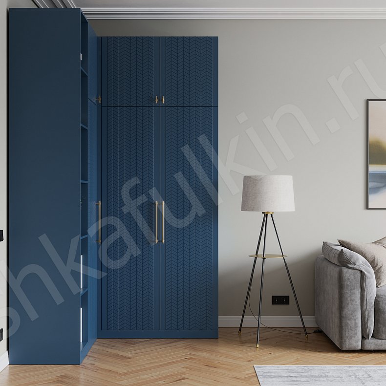 Угловой шкаф Мелисса Синий Современный 3х створчатые Гостиная Для вещей Для книг 1