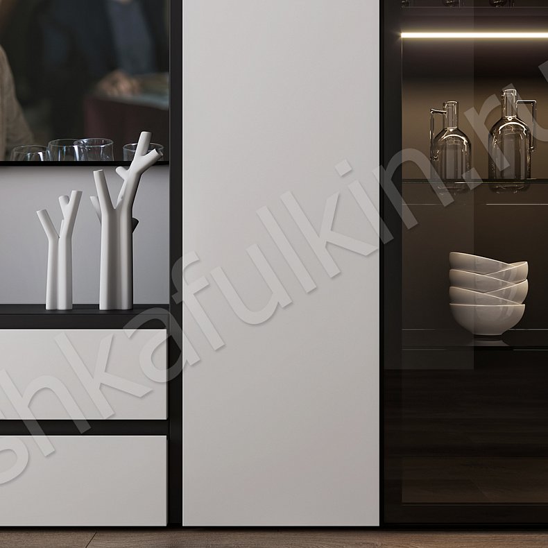 Изображение Стенка Тониан Белый Светлые Минимализм 6и створчатые Гостиная Для книг Для посуды Под ТВ Для вещей 3