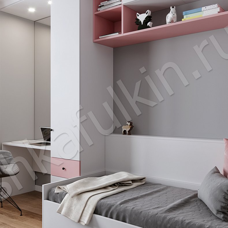 Угловой шкаф Амадеус Белый Цветной Розовый Светлые Современный 5и створчатые Детская Для книг Для вещей 4