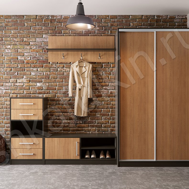 Прихожая Лофт Черный Древесный Светлые Лофт 2х створчатые Коридор Для вещей 4