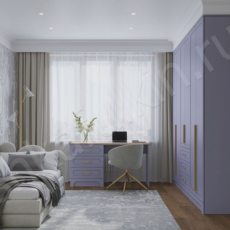 Изображение Гарнитур Жантиль Цветной Синий Светлые Неоклассика 6и створчатые Детская Для белья Для вещей 3