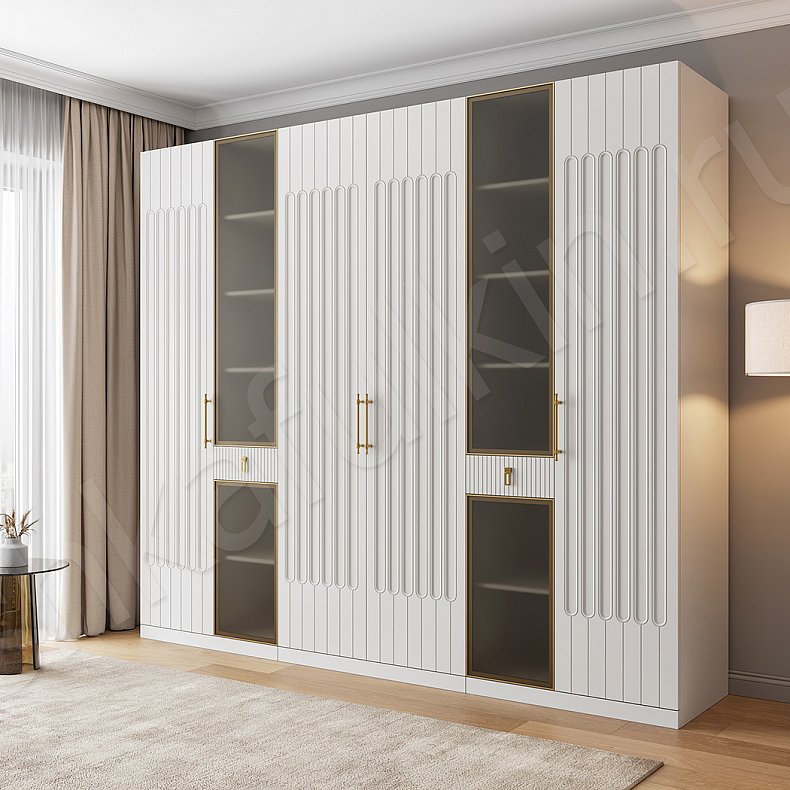 Шкаф Антариус Светлые Белый Современный 6и створчатые Гостиная Для вещей Для декора Для белья