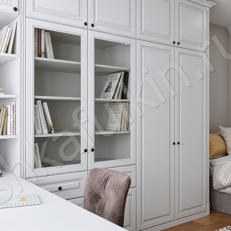 Изображение Мебель в детскую Фелиция Белый Цветной Синий Светлые Классика 4х створчатые Детская Для книг Для декора Для вещей 8