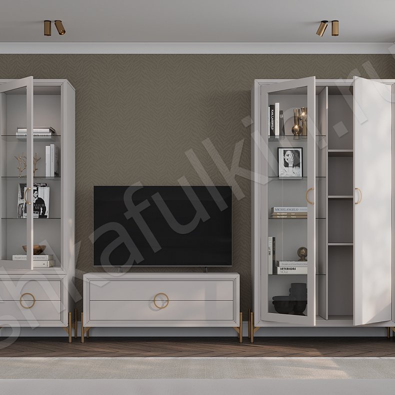 Изображение Стенка Маркиза Зеленый Светлые Синий Коричневый Цветной Белый Неоклассика 2х створчатые Гостиная Под ТВ Для декора Для книг 18