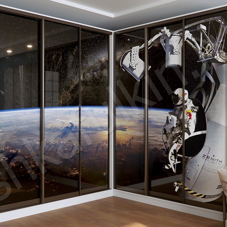 Изображение Угловой шкаф-купе Космос Темные Цветной Современный 6и створчатые Гостиная Для вещей 2