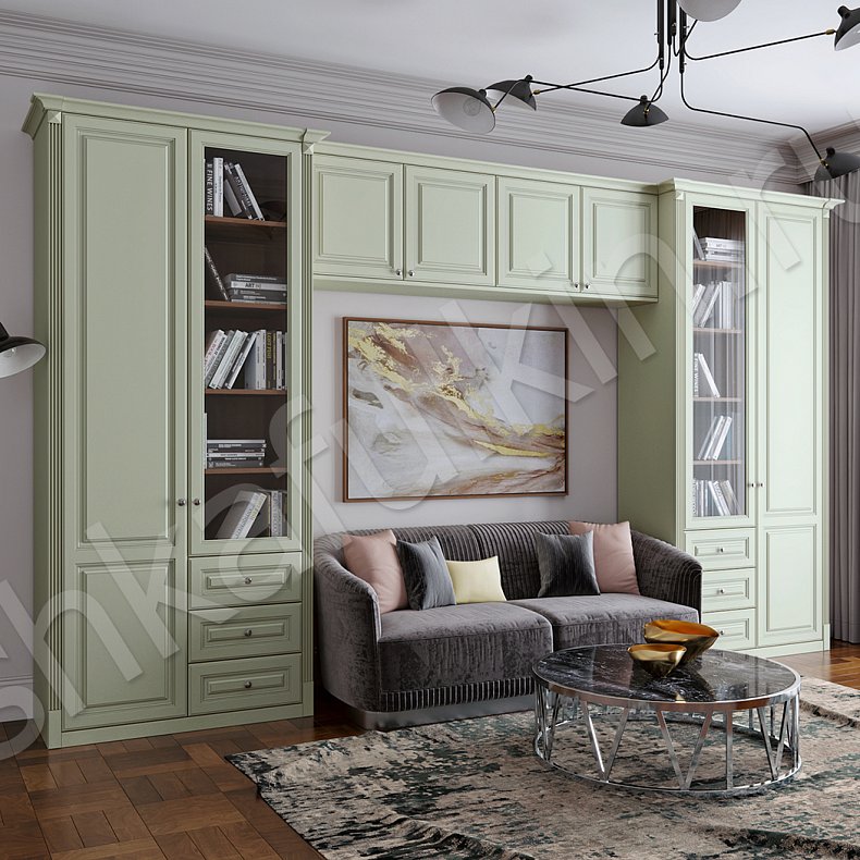 Изображение Шкаф Андриана Коричневый Светлые Зеленый Классика 4х створчатые Детская Для книг Для вещей 4