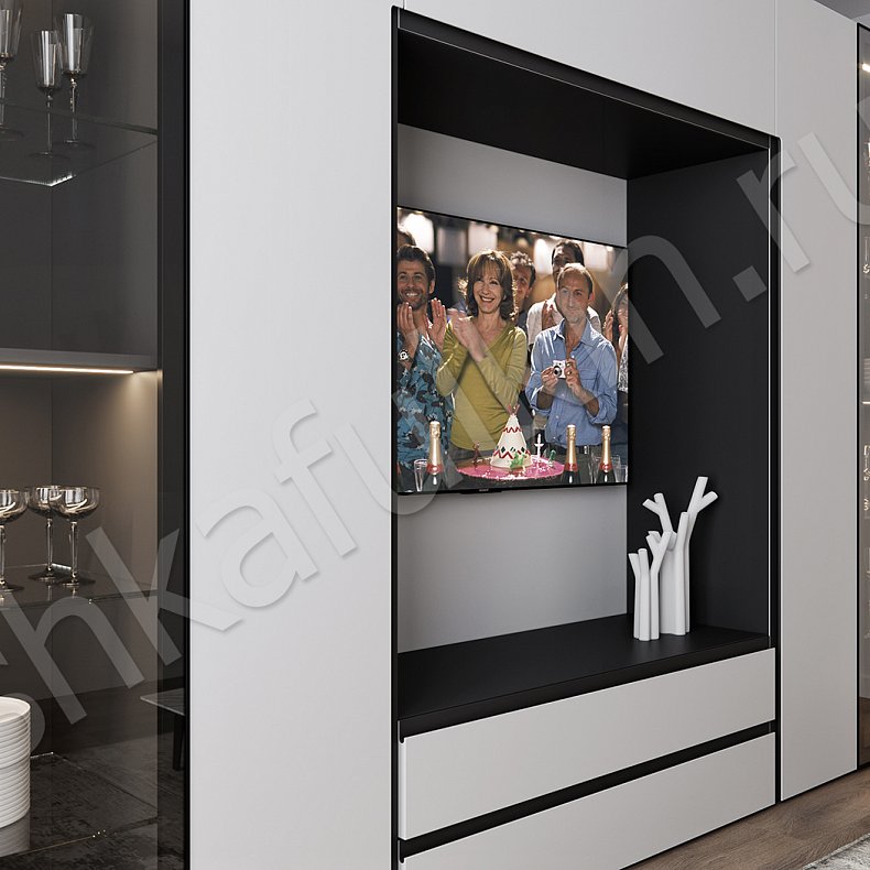 Изображение Стенка Тониан Белый Светлые Минимализм 6и створчатые Гостиная Для книг Для посуды Под ТВ Для вещей 2