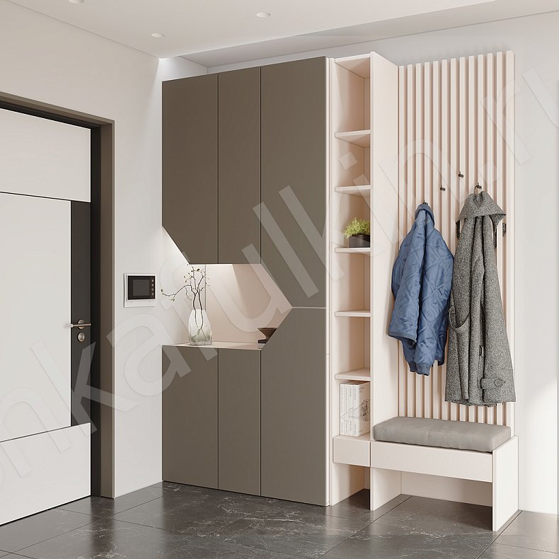 Изображение Прихожая Сальма Темные Серый Коричневый Белый Минимализм 2х створчатые Прихожая Для вещей 6