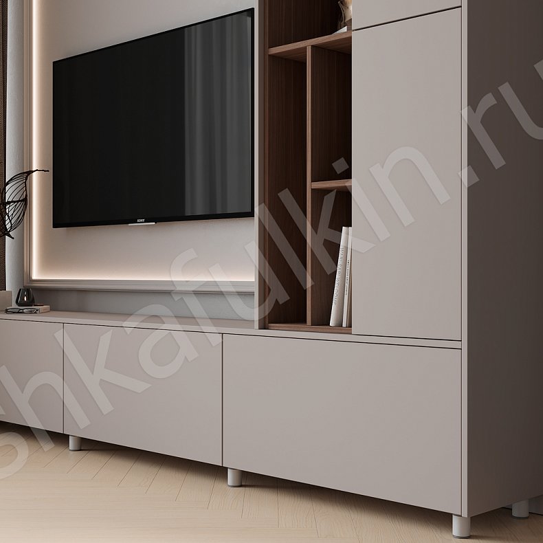 Изображение Стенка Харизма Светлые Коричневый Минимализм Гостиная Под ТВ Для посуды Для декора Для книг 2