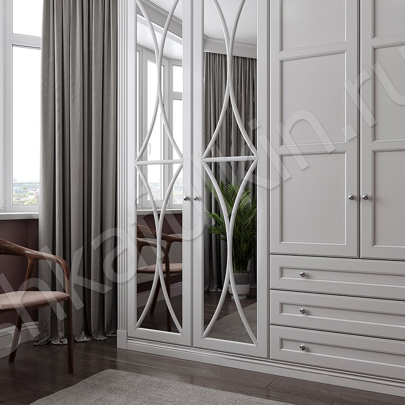 Шкаф Грация Белый Светлые Неоклассика 6и створчатые Гостиная Для вещей 2