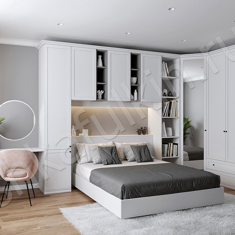 Гарнитур Глэдис Белый Коричневый Светлые Современный 4х створчатые Спальня Для белья Для книг Для декора Для вещей