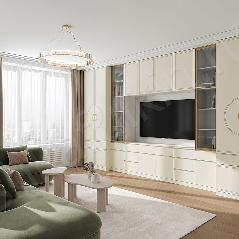 Изображение Стенка Эллада Светлые Белый Неоклассика 2х створчатые Гостиная Для вещей Под ТВ Для посуды Для декора Для книг 1