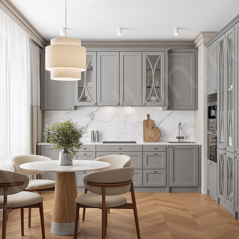 Изображение Кухня Люсия Цветной Серый Синий Светлые Неоклассика Для декора Для посуды 1