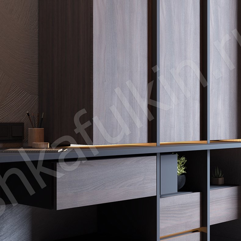 Изображение Шкаф с рабочей зоной Ариндо Темные Древесный Лофт 3х створчатые Детская Для вещей Для книг 4