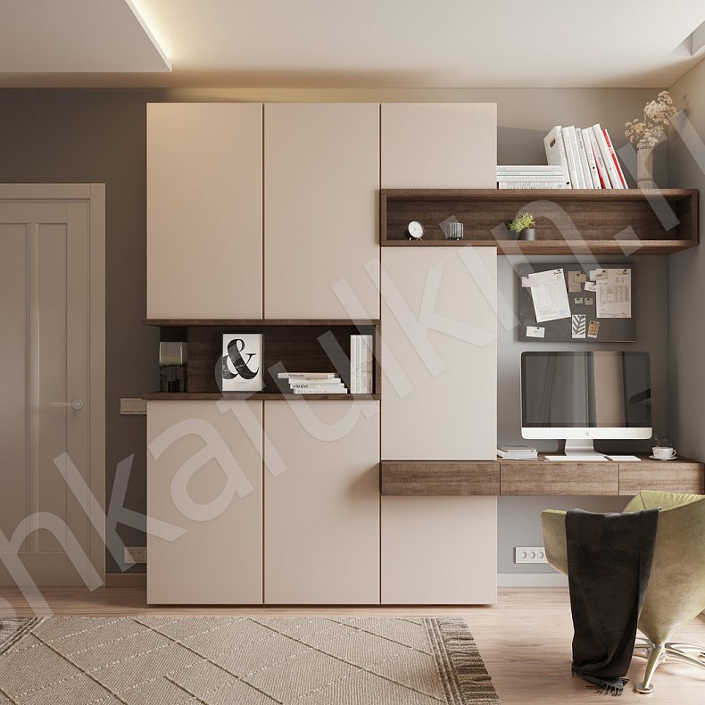 Шкаф с рабочей зоной Джамбо Светлые Белый Черный Древесный Серый Темные Скандинавский 3х створчатые Спальня Для книг Для декора Для вещей