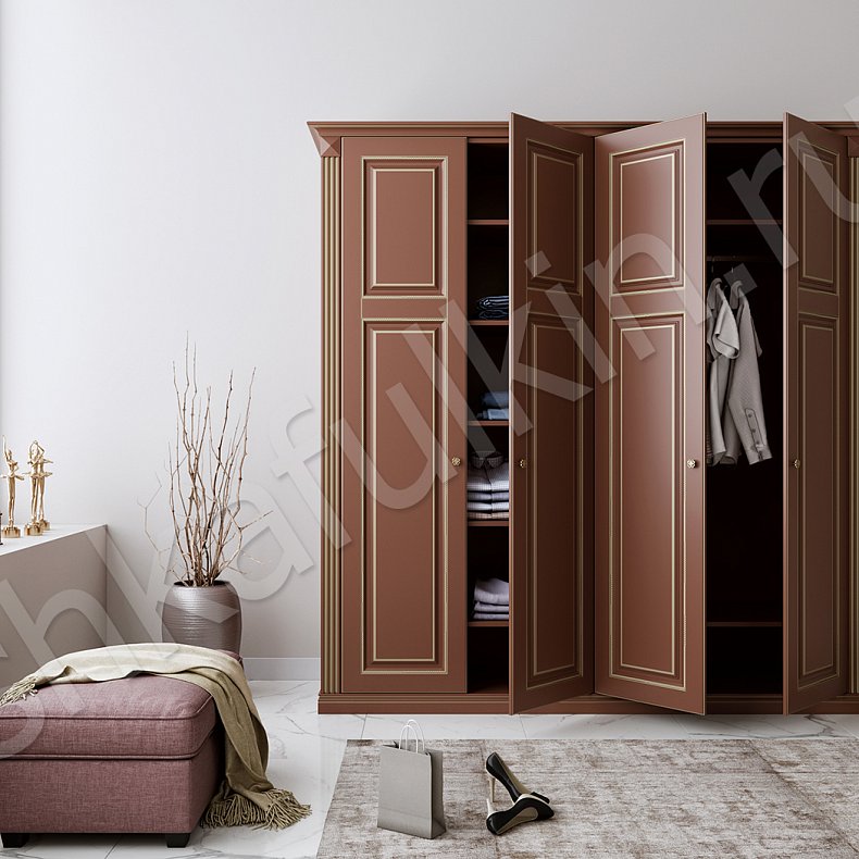 Изображение Корпусный шкаф Флоренция Цветной Коричневый Светлые Темные Классика 4х створчатые Гостиная Для вещей 11