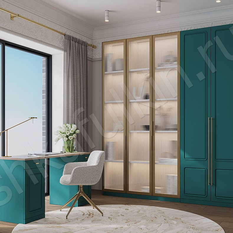 Кабинет Адажио Светлые Цветной Коричневый Розовый Зеленый Современный 5и створчатые Гостиная Для книг Для декора Для посуды Для вещей